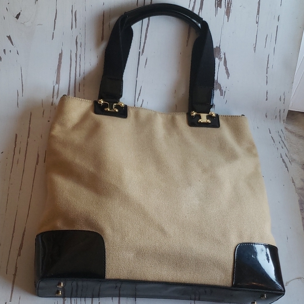 Tory Burch canvas and patent leather tote large bag